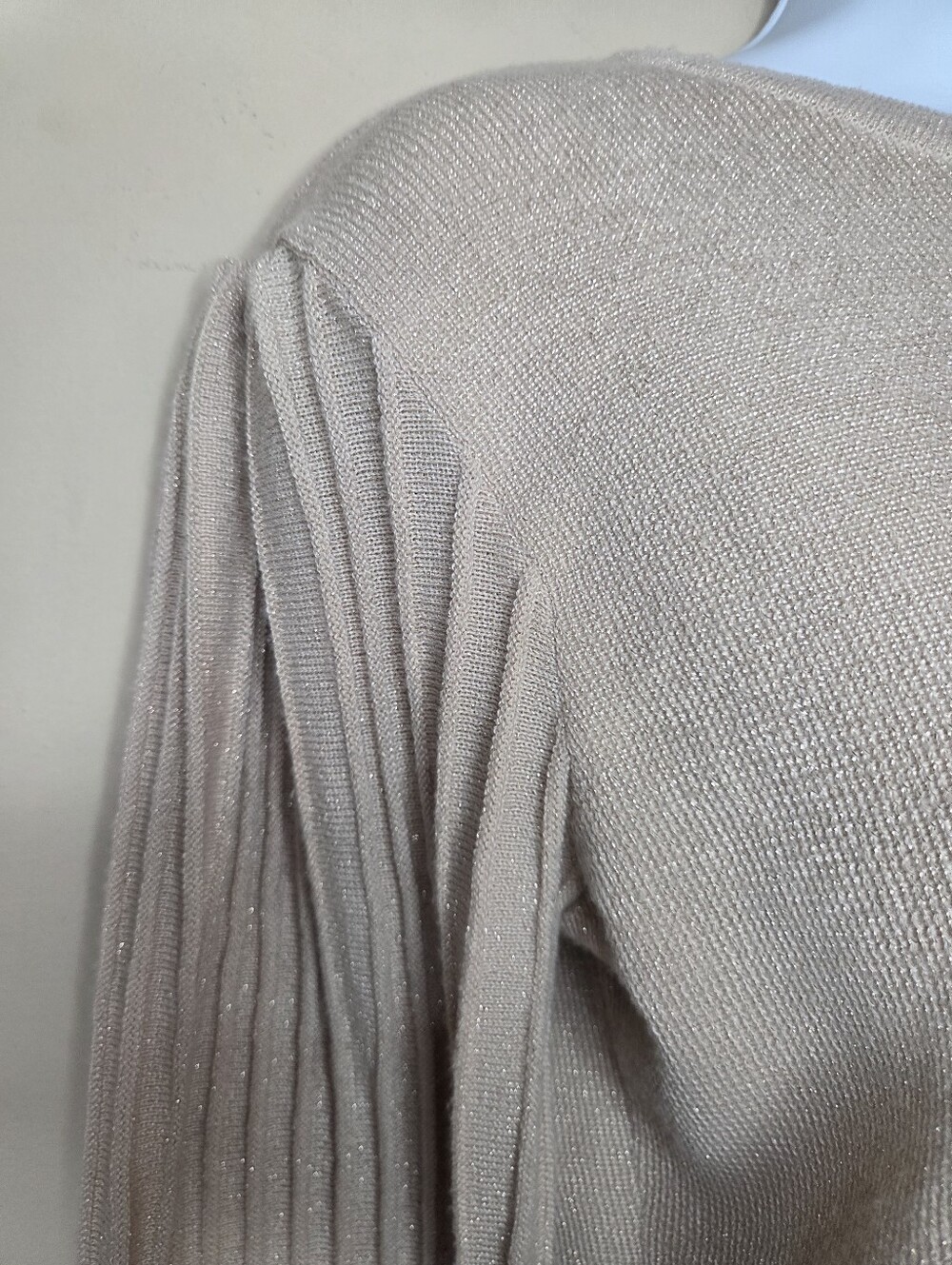 Nanette Lepore Shimmer Taupe Sweater w/ Pleated Sleeves Size M - Picture 9 of 13
